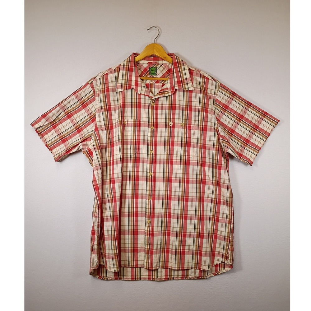 Outdoorsy Timberland Mens XL Red Plaid Short Sleeve Cotton Button Down Shirt